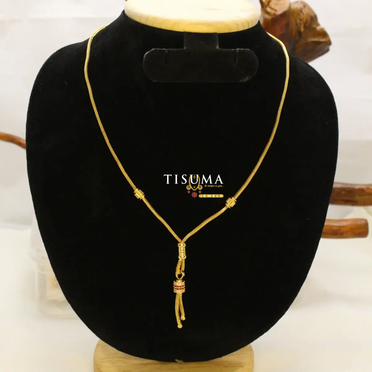 Traditional Gold Plated Sleek Y-Drop Lariat Chain Necklace with Barrel Beads and Tassel Ends for Women